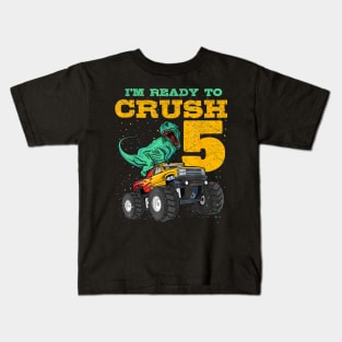 5th Birthday Monster Truck Dino 5 Years Old Bday Kids T-Shirt